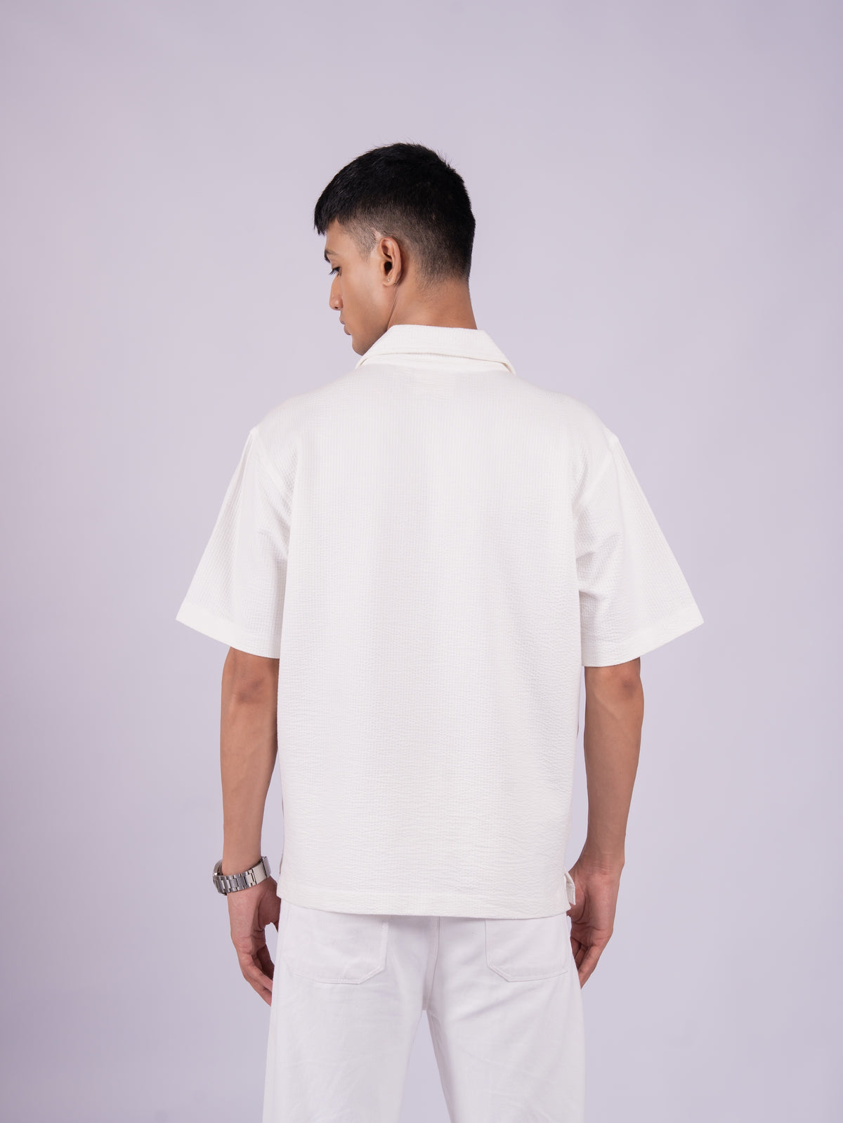 WAFFLE KNIT SHIRT - OFF WHITE