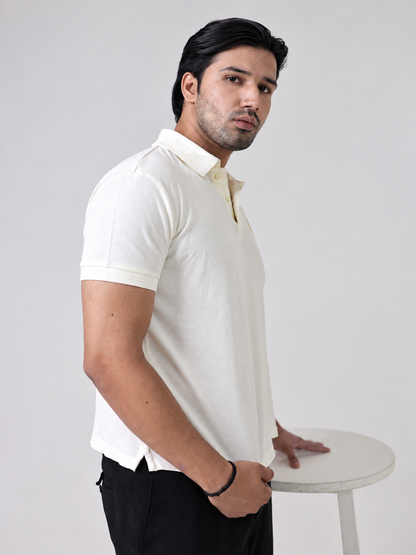 TRIPLE PK S MERCERIZED POLO - CREAM