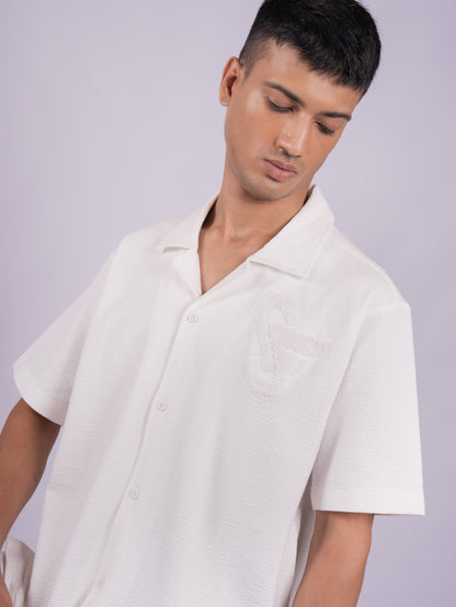 WAFFLE KNIT SHIRT - OFF WHITE