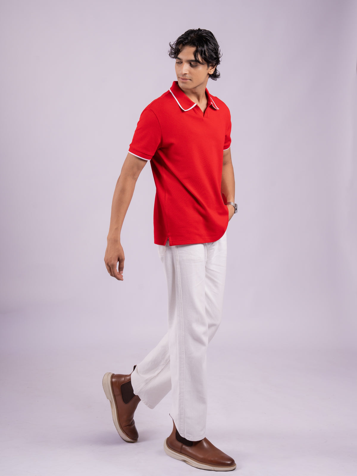 BUBBLE KNIT POLO - RED