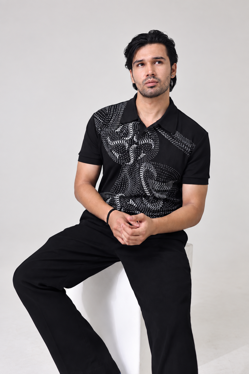 TRIPLE LPK MERCERIZED POLO - BLACK