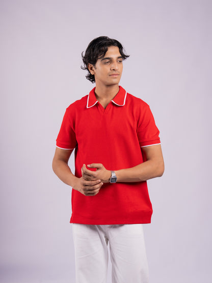 BUBBLE KNIT POLO - RED