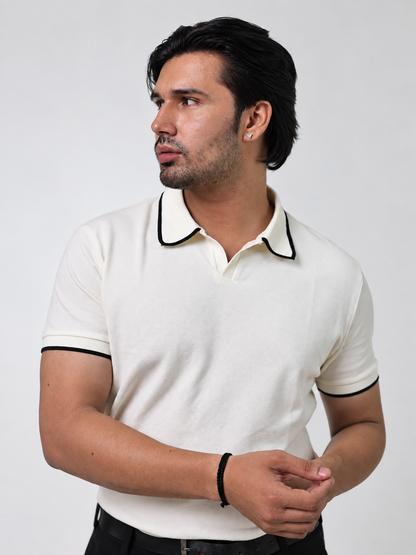 BUBBLE KNIT POLO - CREAM