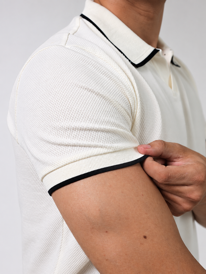 BUBBLE KNIT POLO - CREAM