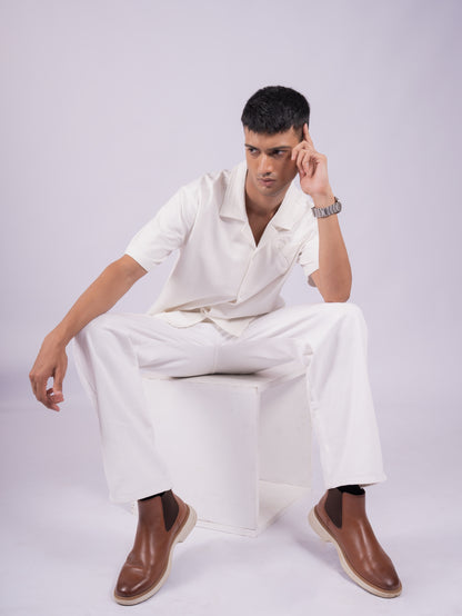 WAFFLE KNIT SHIRT - OFF WHITE