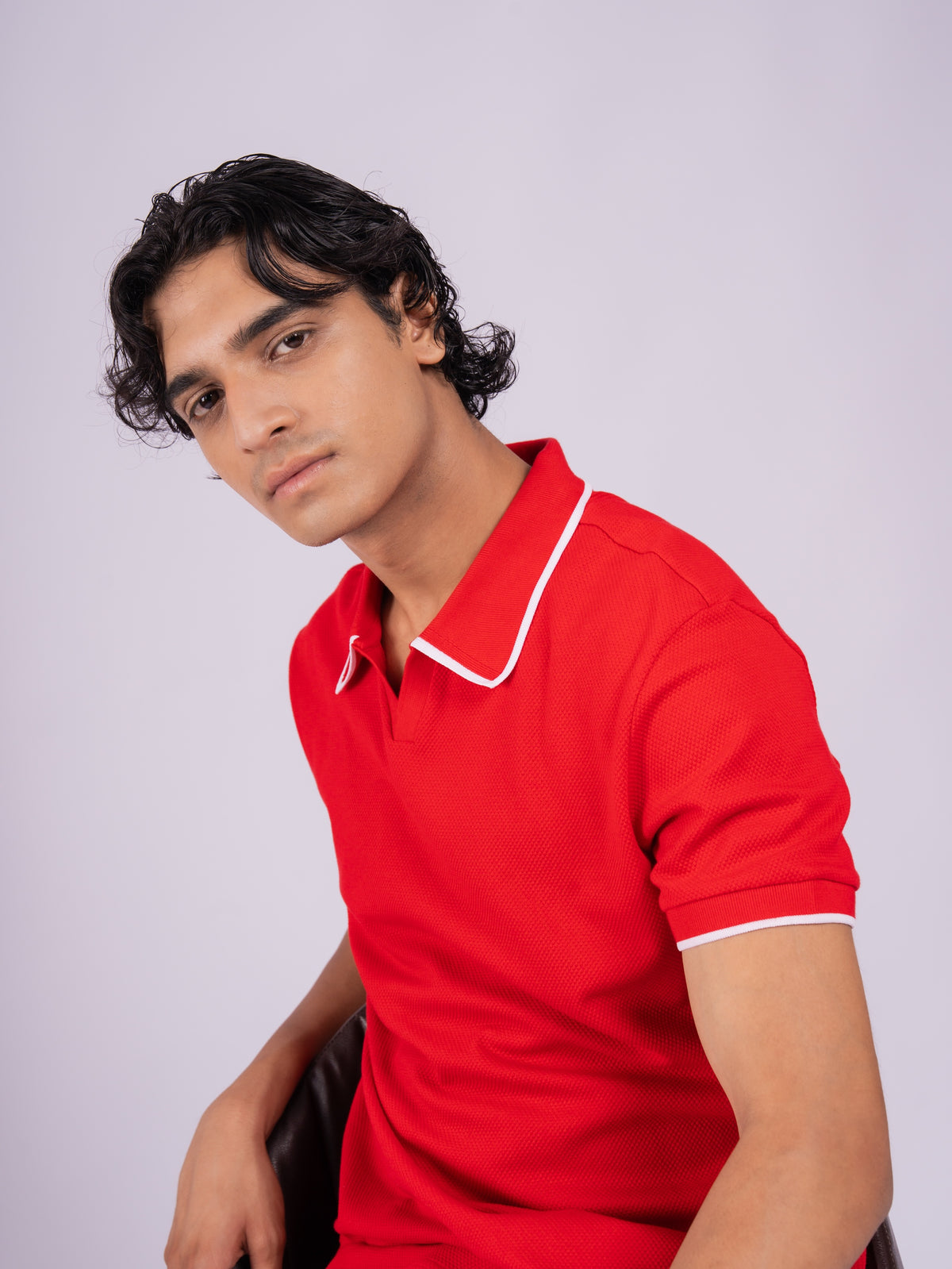 BUBBLE KNIT POLO - RED