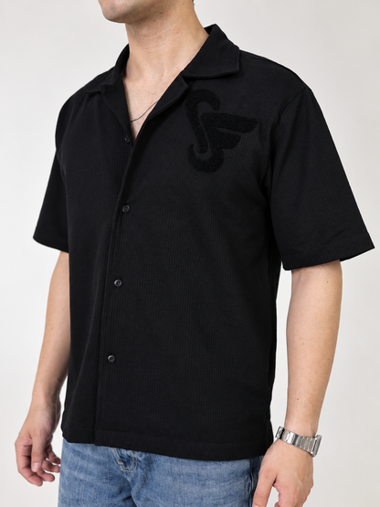WAFFLE KNIT SHIRT - BLACK