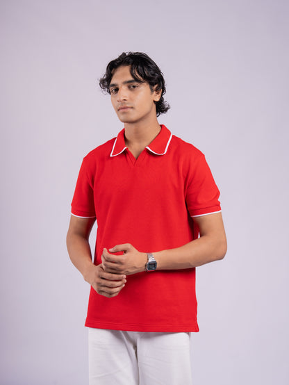 BUBBLE KNIT POLO - RED