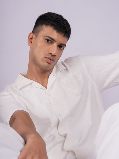 WAFFLE KNIT SHIRT - OFF WHITE