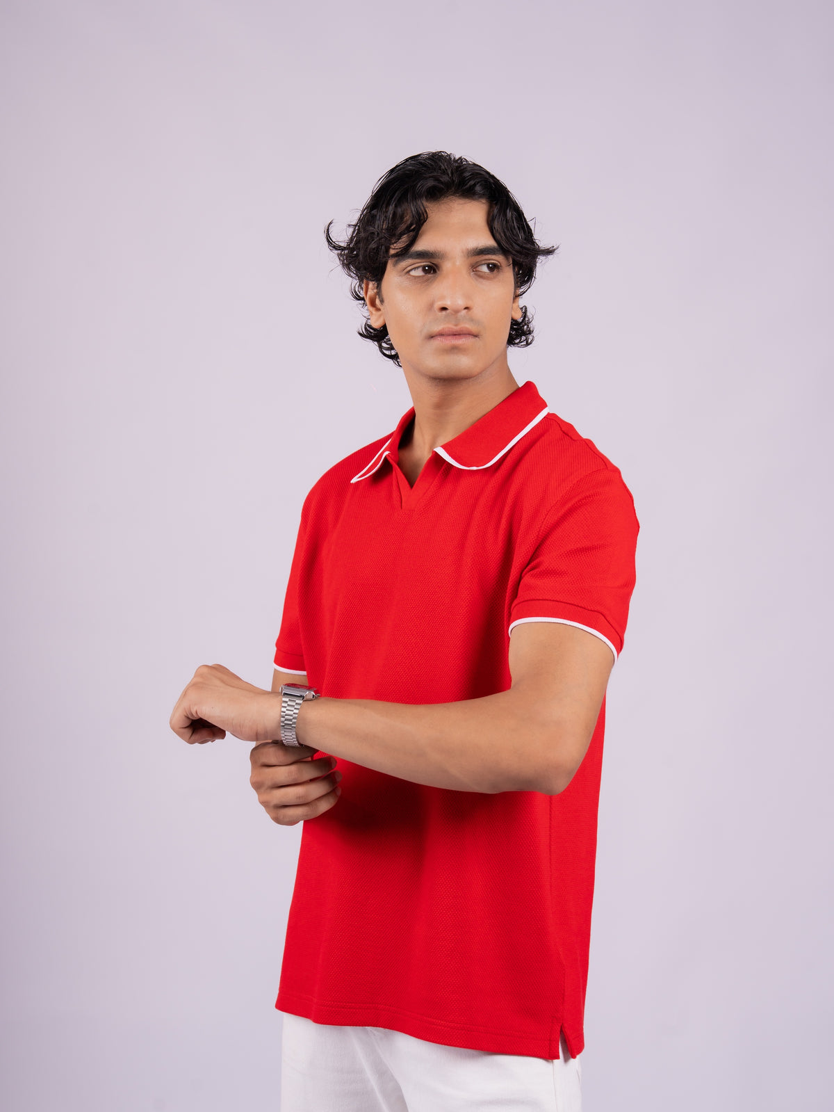 BUBBLE KNIT POLO - RED